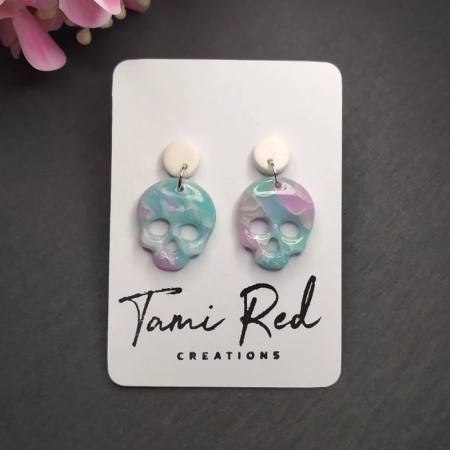 Ohrstecker rosa türkis Schädel